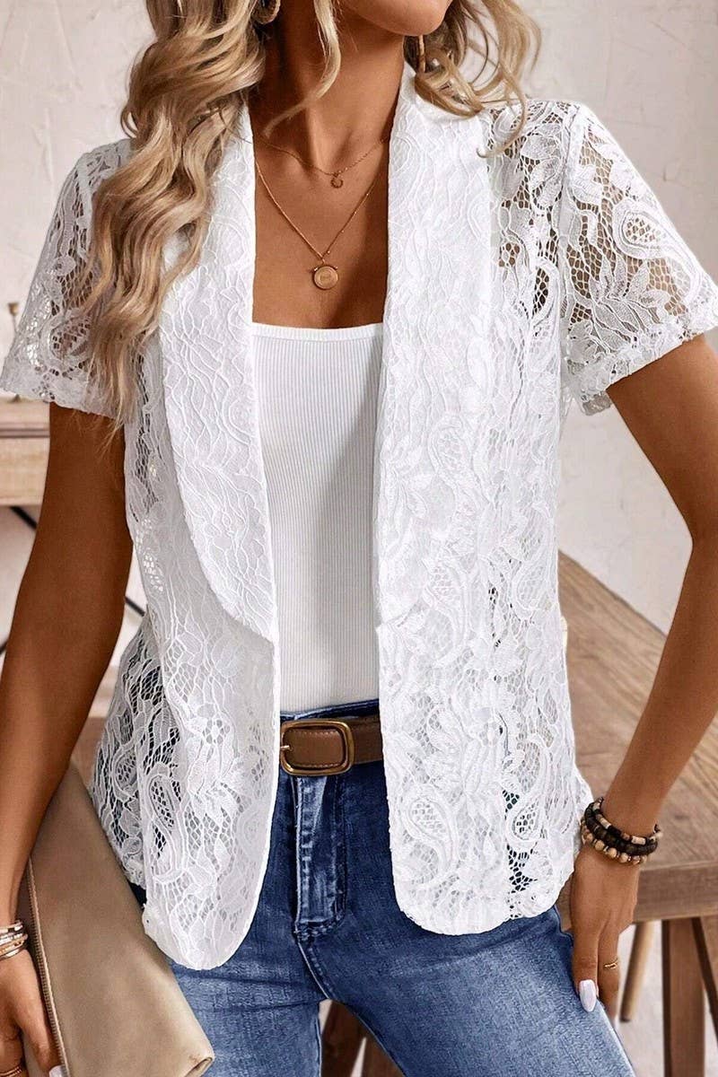 CWOCAS0066_ELEGANT LACE SHORT SLEEVE SUMMER BLAZER JACKET