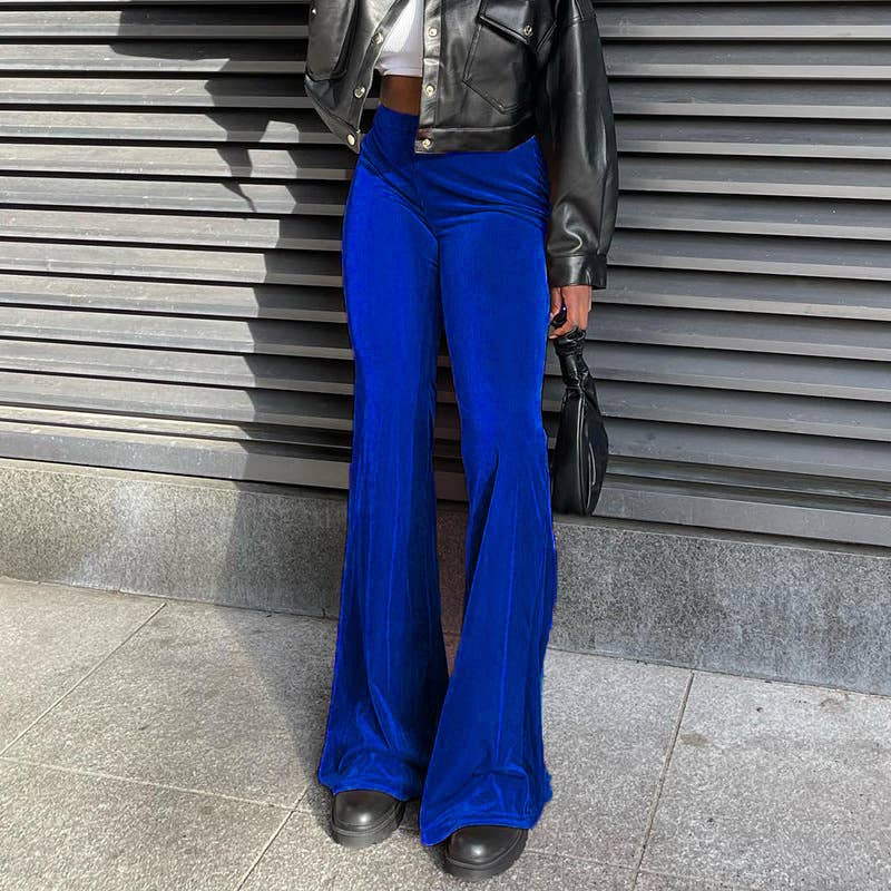 SOLID COLOR VELVET ELASTIC HIGH-WAISTED PANTS