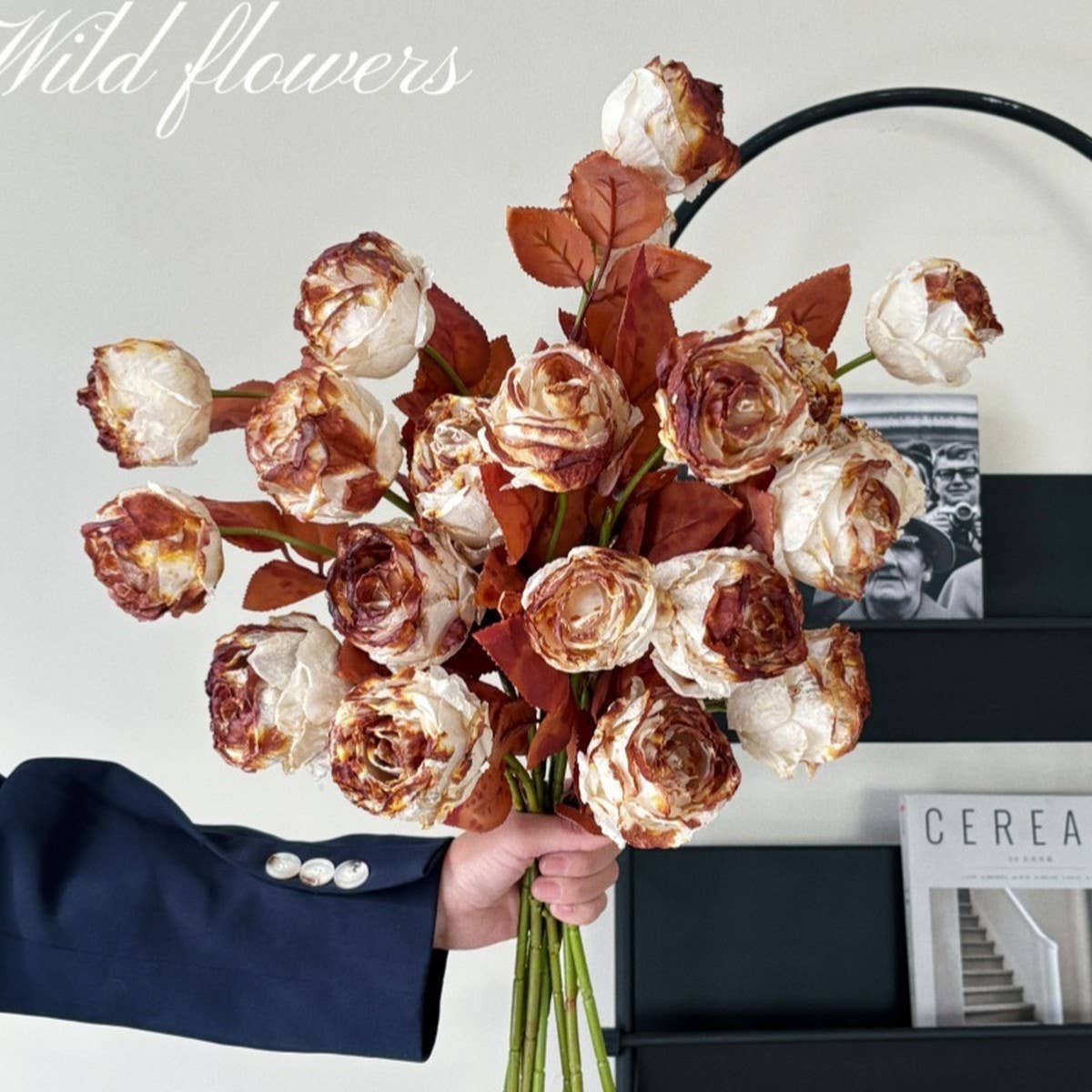 Vintage Ink-Styled Rose Bouquet with Dry Leaves