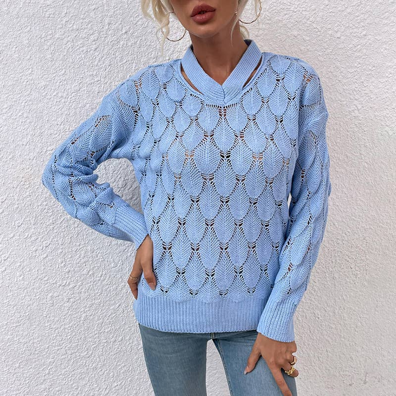 V-NECK OFF-THE-SHOULDER HALTER CUTOUT SWEATER