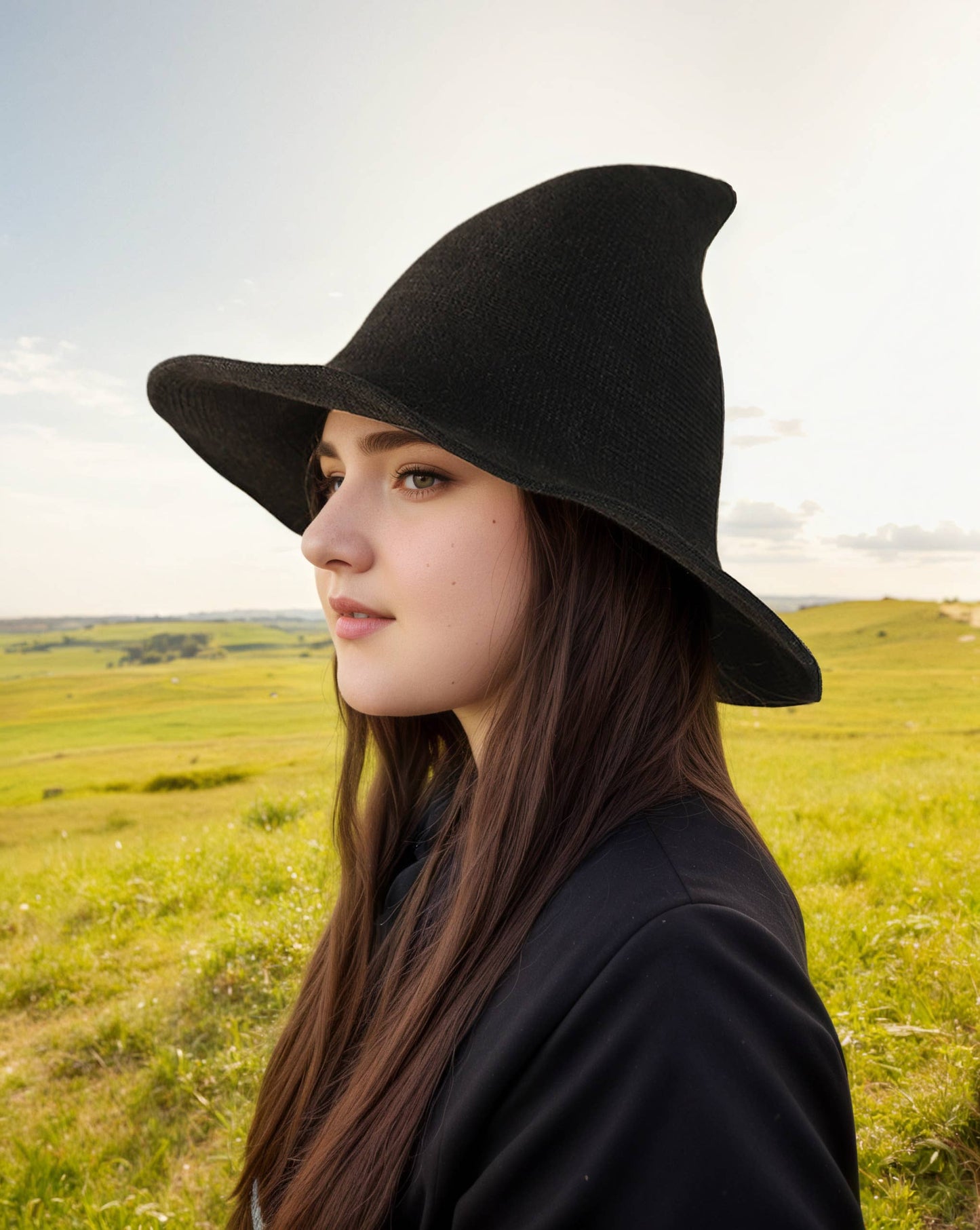 Halloween Knit Witch Hat, Wide Brim Pointed Top_CWAH0616