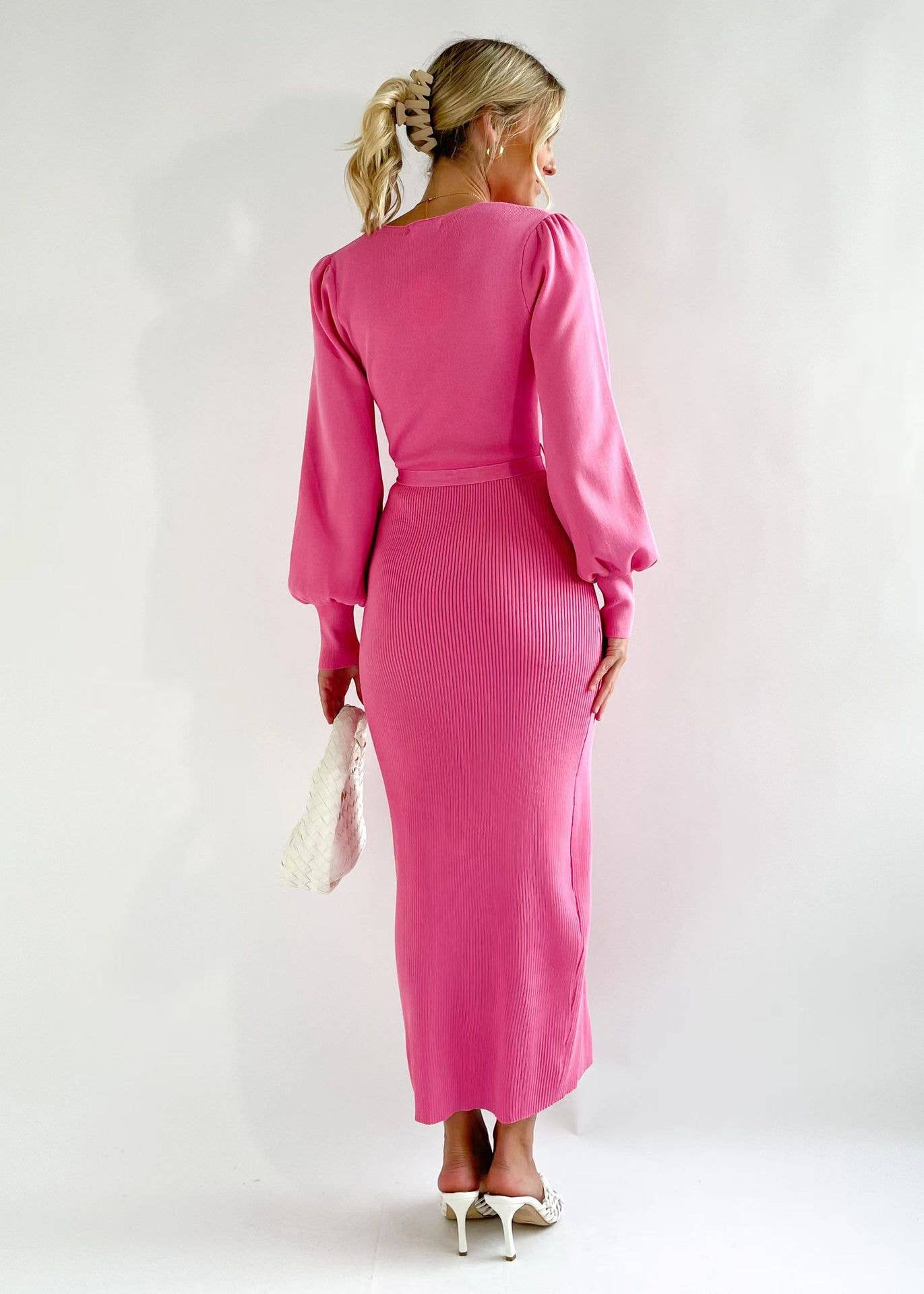 KNIT DRESS SLIM DEEP V-NECK SWEATER DRESS