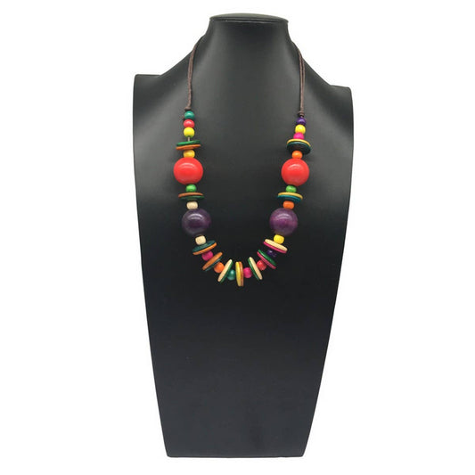 BOHEMIAN COLORFUL COCONUT WOOD BEAD NECKLACE_CWMM4561