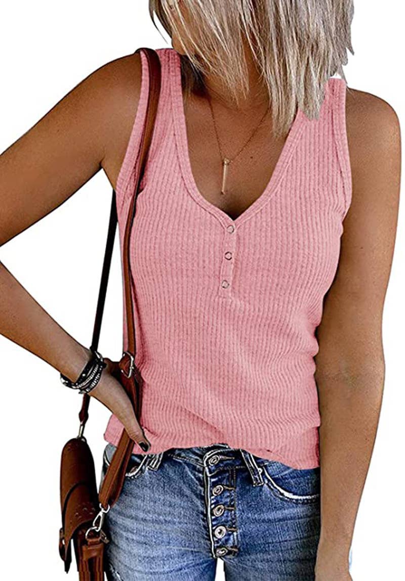 SOLID COLOR V-NECK BREASTED SLIM-FIT KNIT VEST