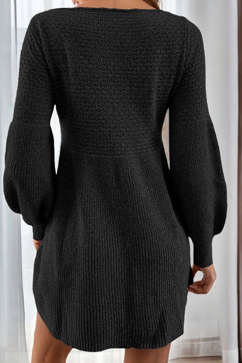 CWDSD10881_CASUAL LOOSE LANTERN SLEEVE KNIT DRESS
