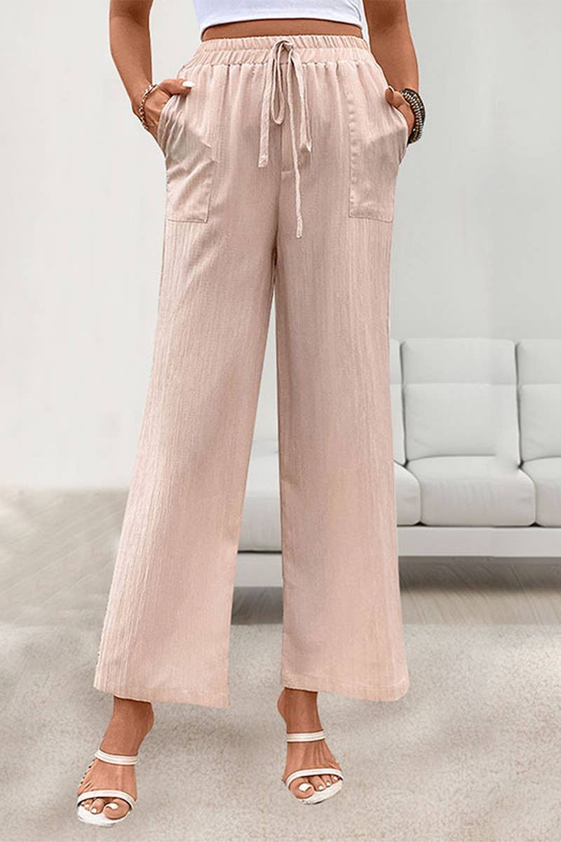 CWBLP0804_CASUAL ELASTIC HIGH WAIST STRAIGHT PANTS