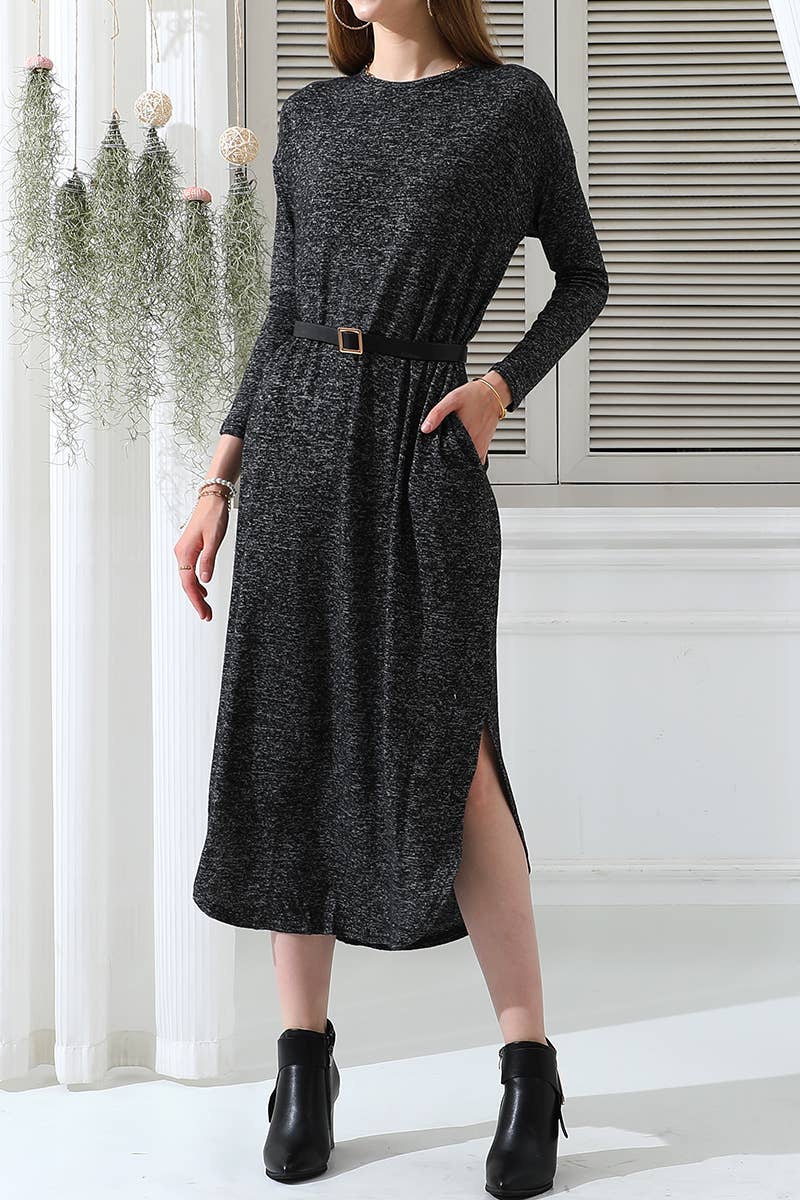 CWDMD546_ROUND NECK SOFT AND WARM SWEATER KNIT TUNIC DRESS