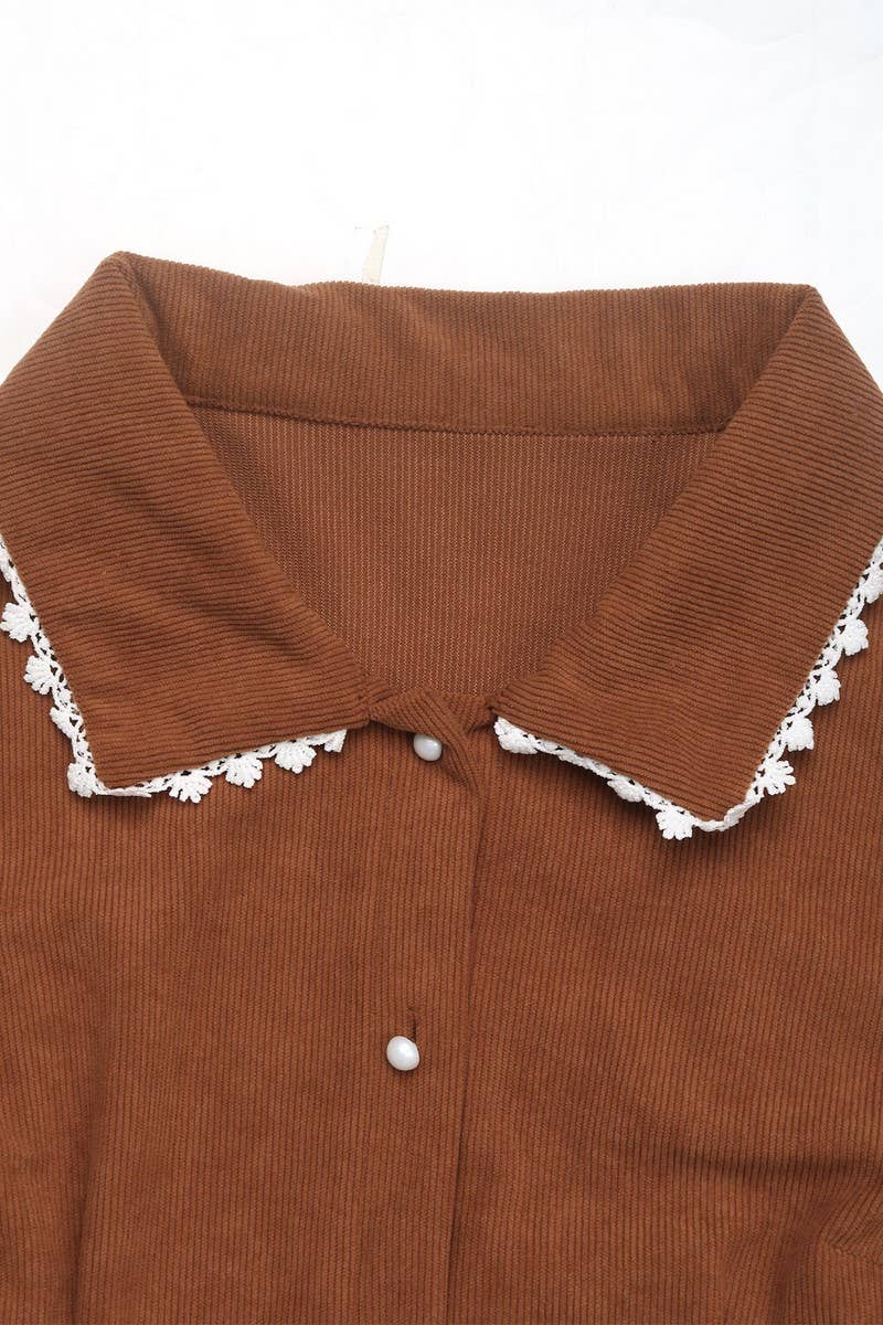 CWDMD4806_AUTUMN AND WINTER LAPEL STITCHING LACE DRESS