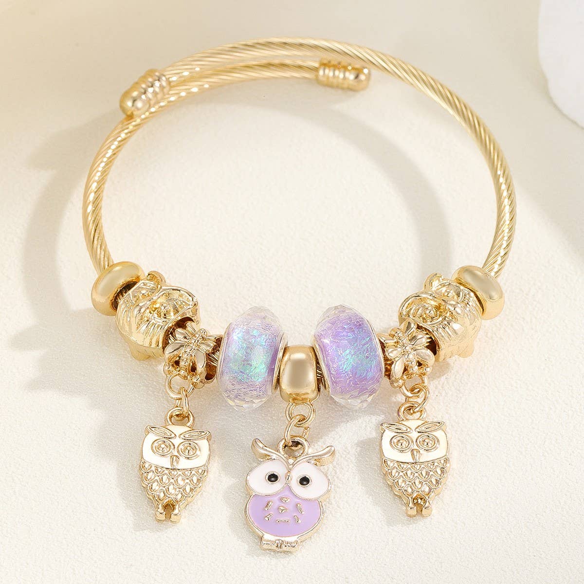 Trendy Gold Steel Bracelet with Enamel Charm