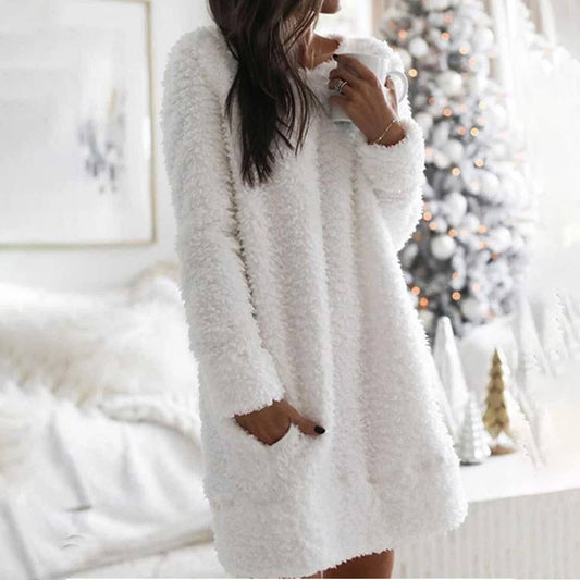 ROUND NECK SIMPLE STRAIGHT LEG PLUSH DRESS