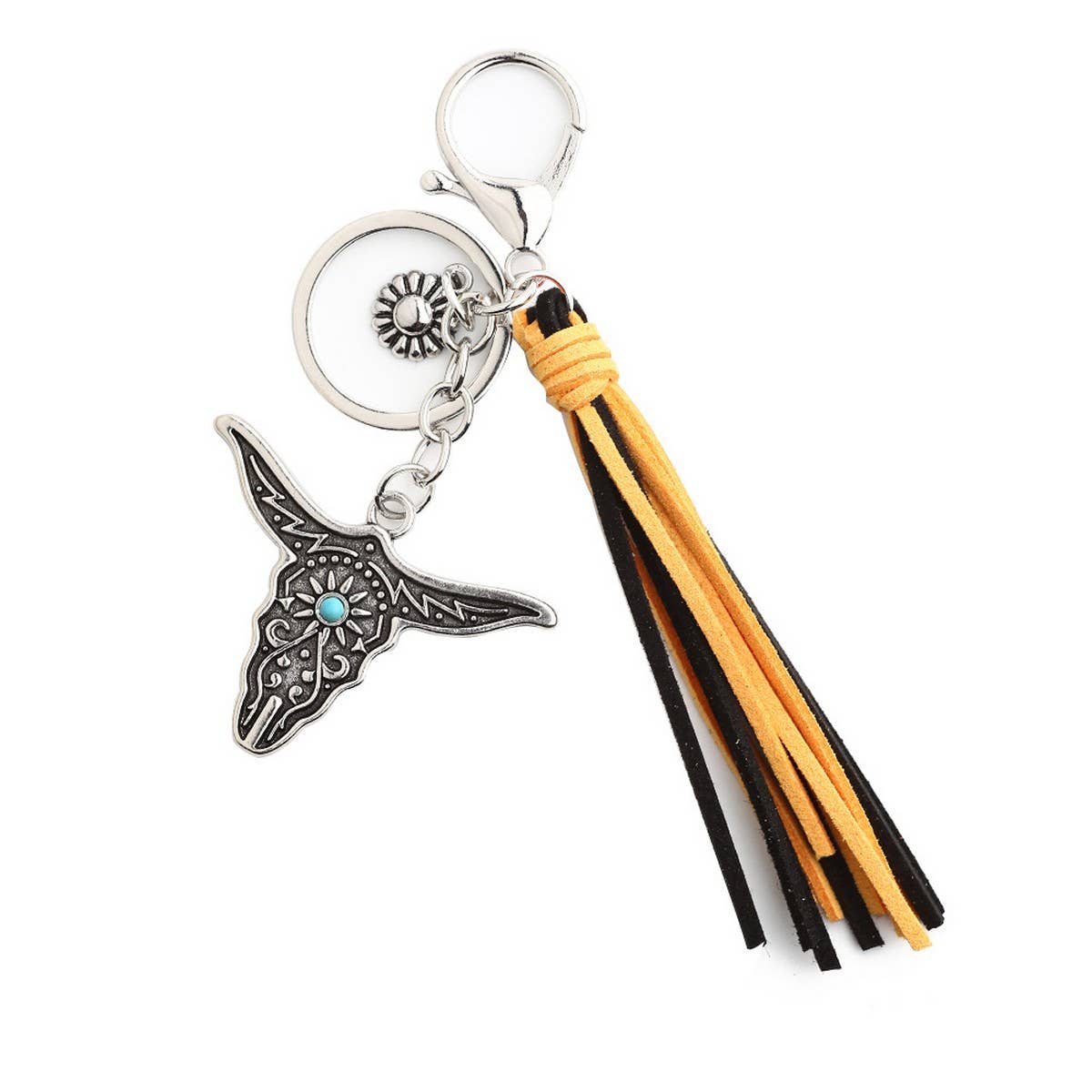 Boho Western Bull Head Keychain with Vintage Charm_CWAB5085