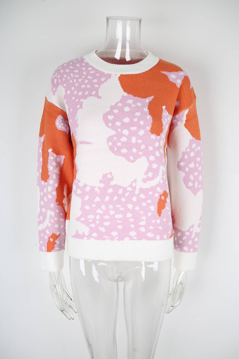 Round neck,colorful long-sleeved sweater