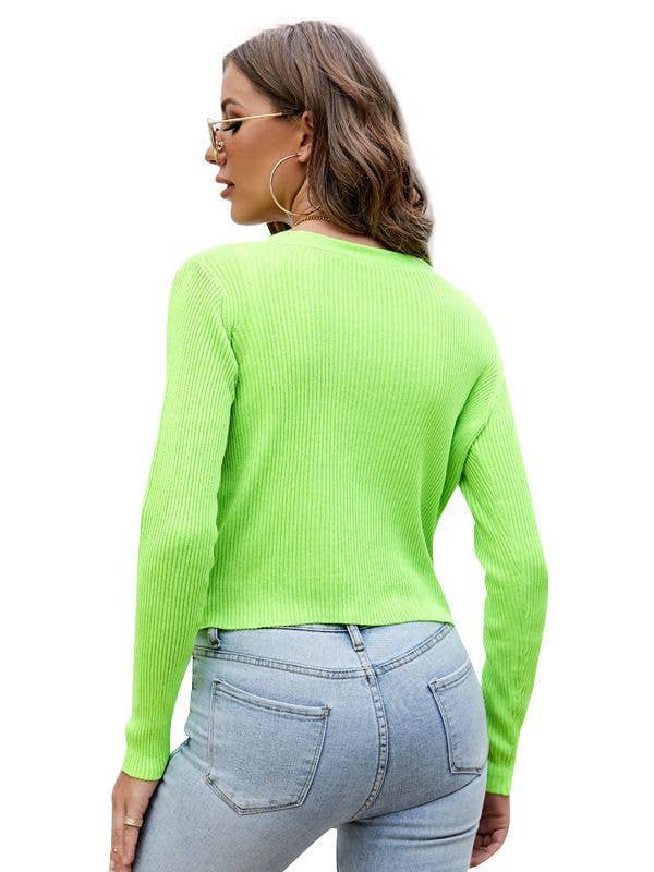 V-NECK SINGLE BREASTED HIGH WAIST KNIT CARDIGAN