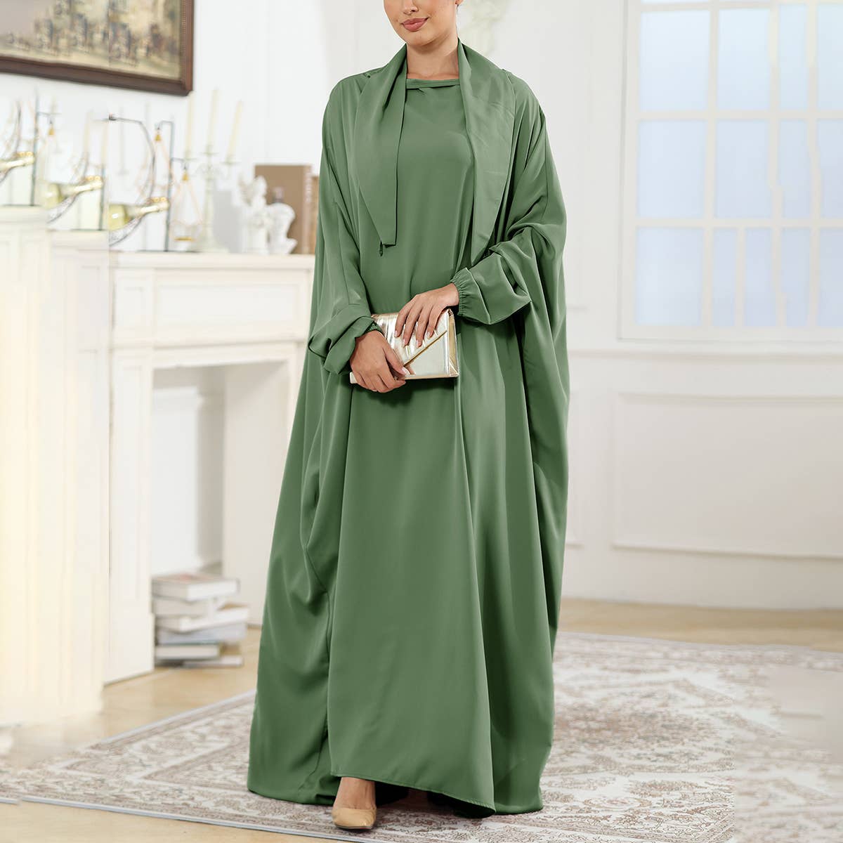 SATIN LACE ARABIC STYLE LOOSE DRESS