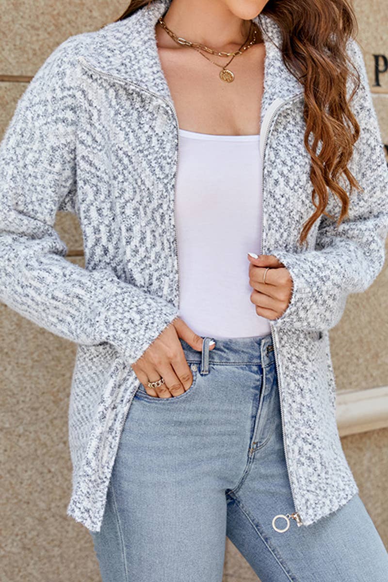 CWOJA497  Casual Zip-Up Long Sleeve Cardigan Sweater