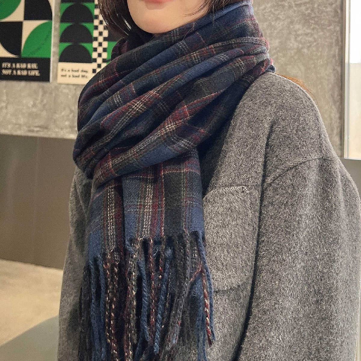 Red Plaid Winter Scarf ??Thick Warm Shawl Wrap_CWASC0175