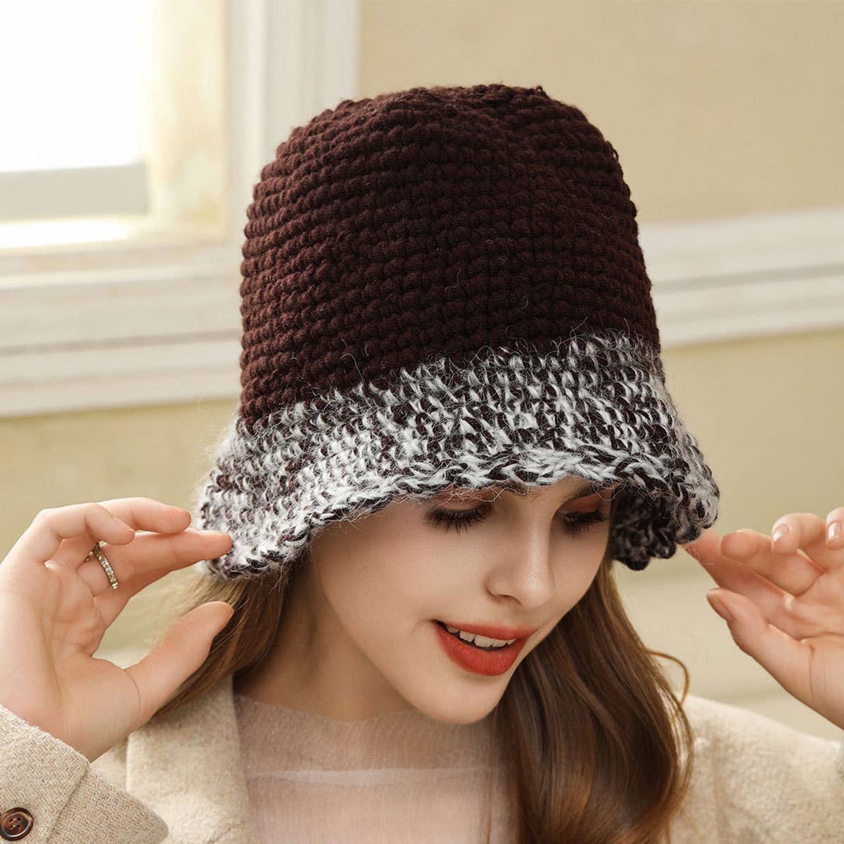 KNITTED BUCKET HAT WARM EAR PROTECTION BEANIE_CWAH1980