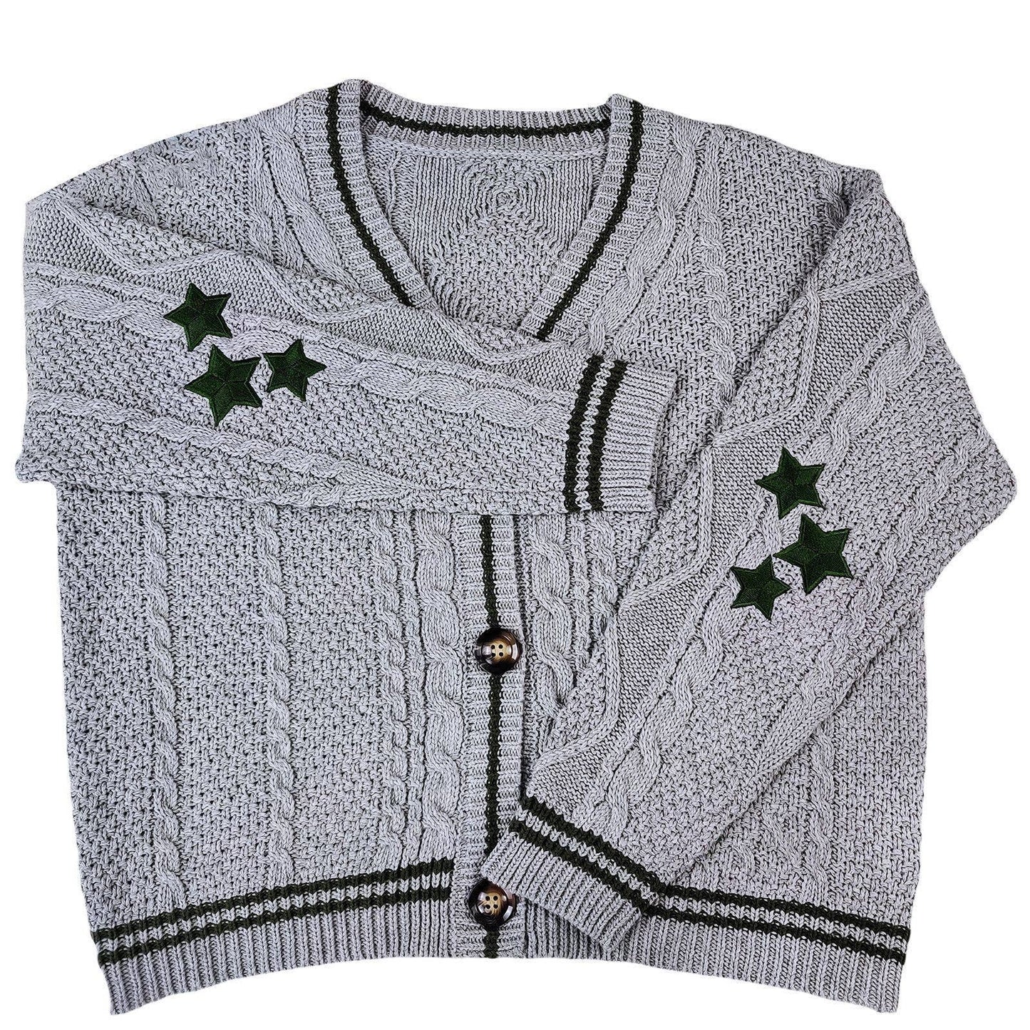 V-NECK STAR EMBROIDERY SINGLE-BREASTED CARDIGAN