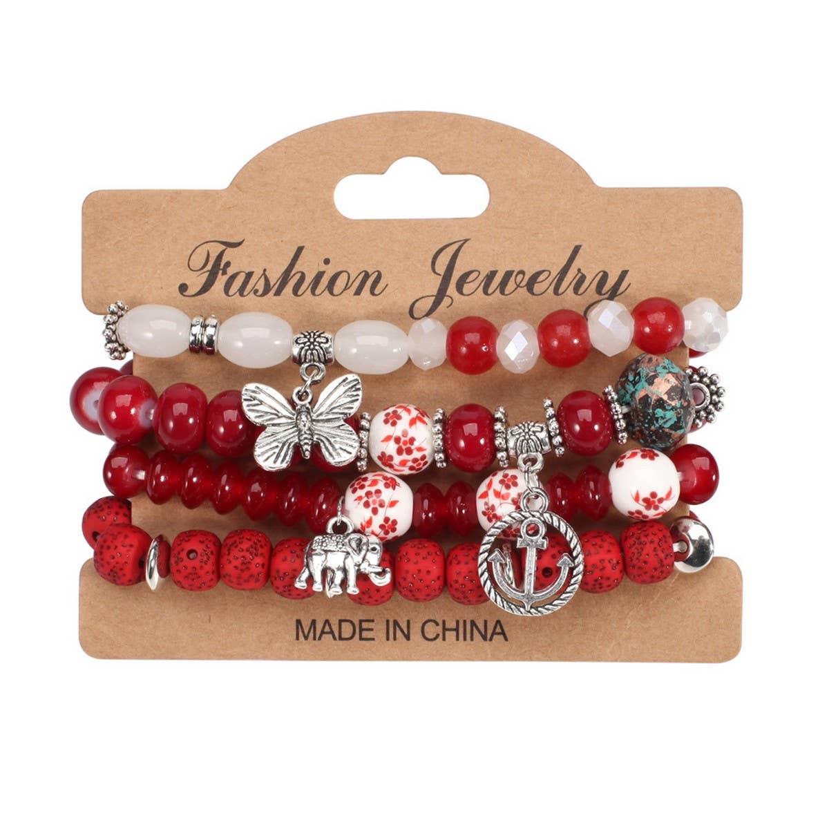 CWMM10444_BOHO BUTTERFLY ANCHOR ELEPHANT LAYERED BRACELETS