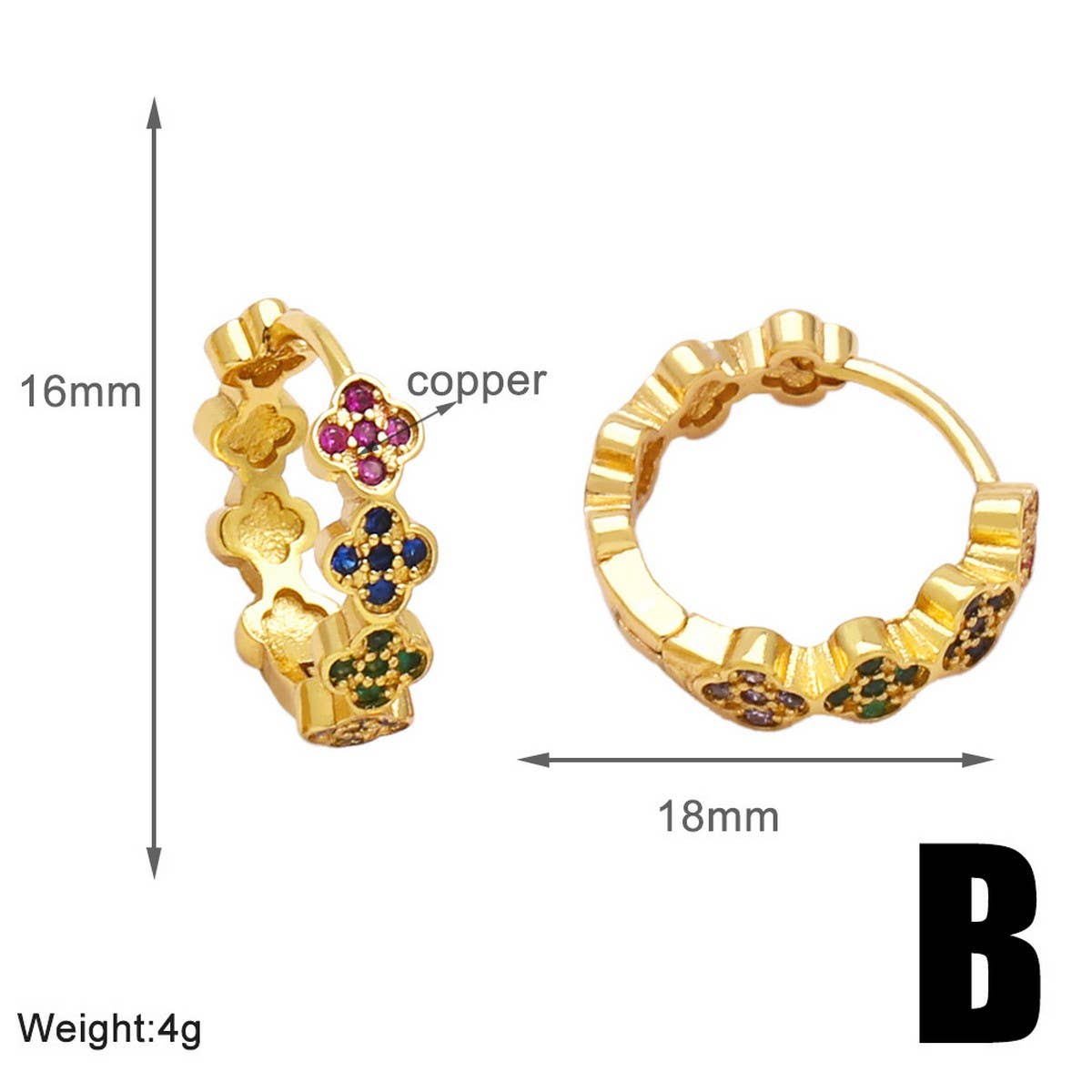 COLORED ZIRCON GOLD PLATED FLOWER EARRINGS