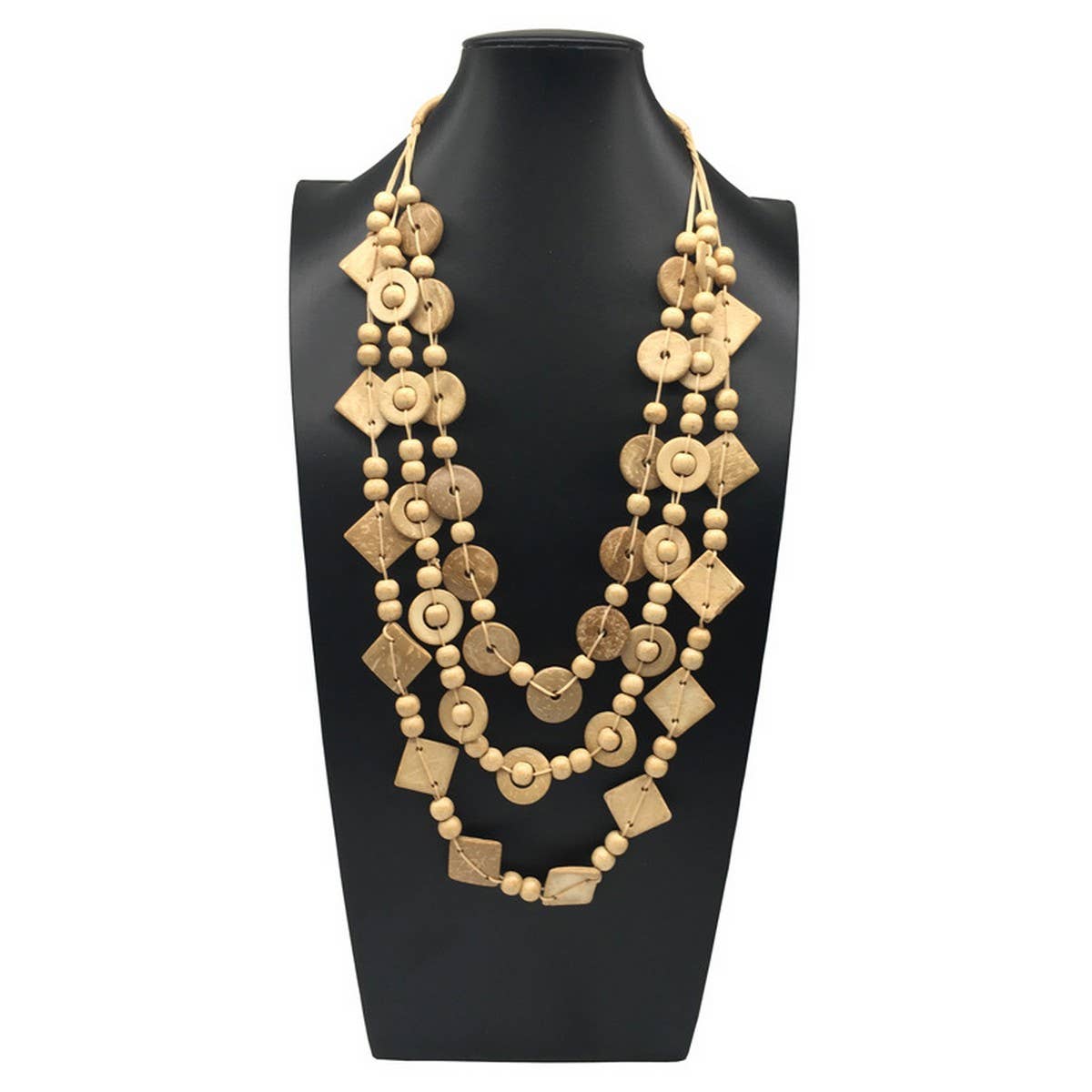 ETHNIC HAND-WOVEN COCONUT SHELL WOOD BEAD NECKLACE