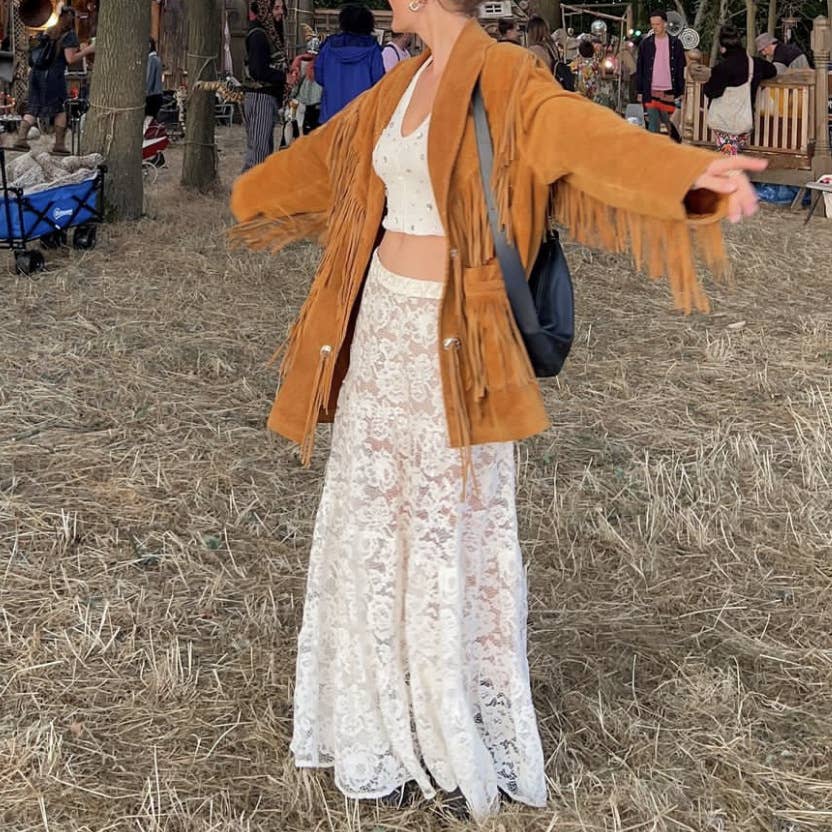 Fashion versatile lace semi-transparent skirt