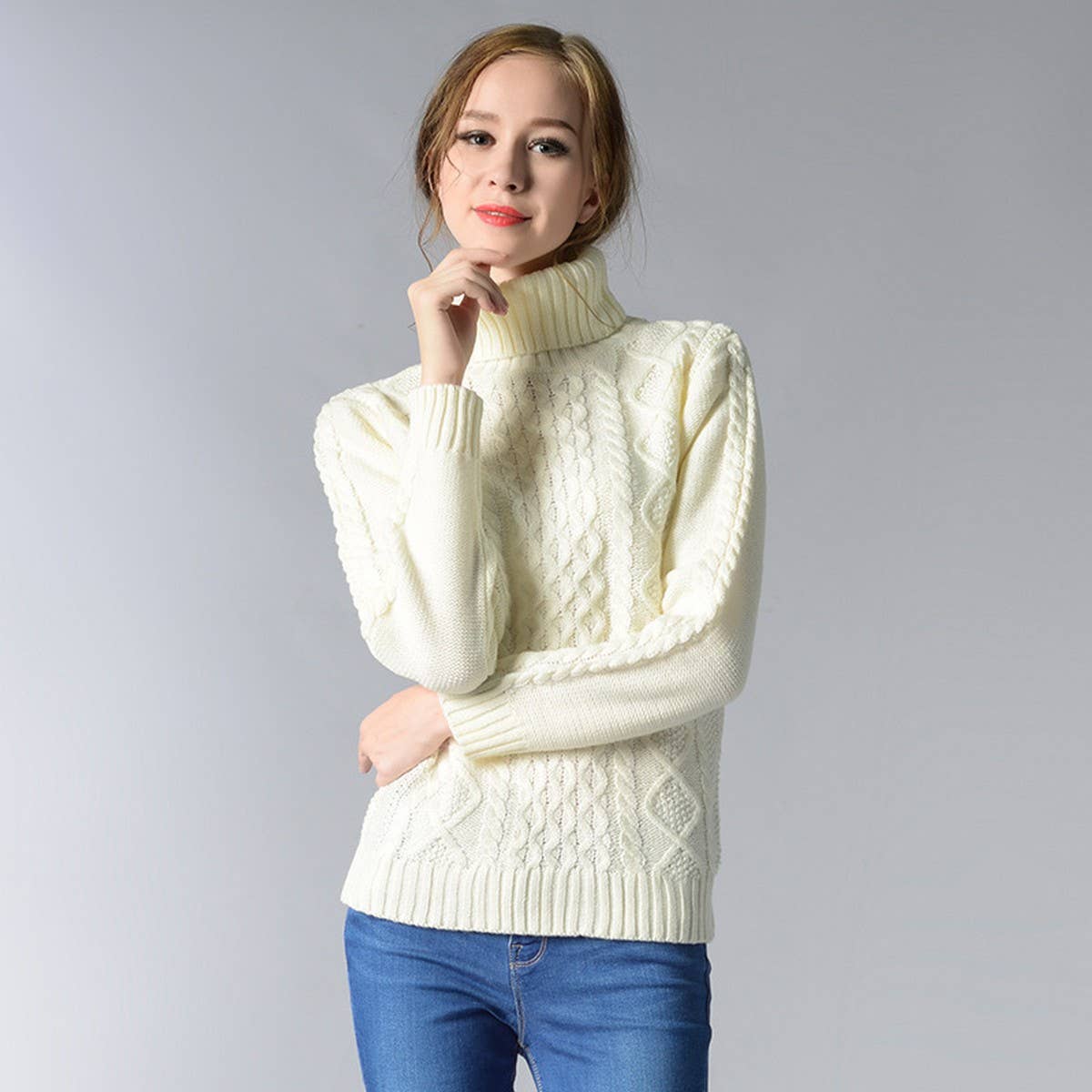 Turtleneck long-sleeved floral base sweater