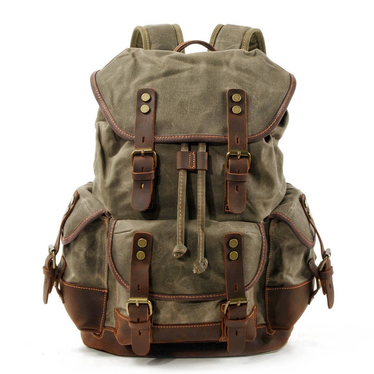 Canvas Leather Hiking Backpack for School & Travel_CWAB5518