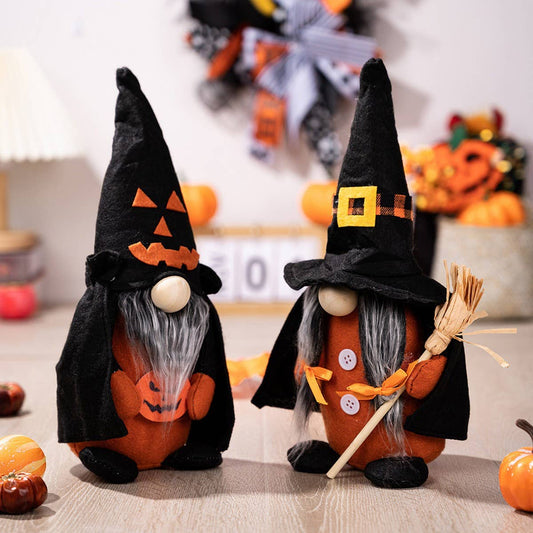 CWMM10245_HALLOWEEN WITCH GNOME PUMPKIN BROOM HOME DECOR