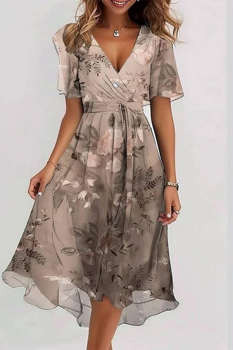 CWDMD01029_LOOSE AND CASUAL V-NECK FLORAL PRINT DRESS