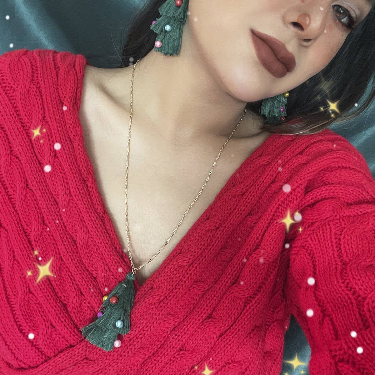 CREATIVE TASSEL CHRISTMAS TREE EARRINGS