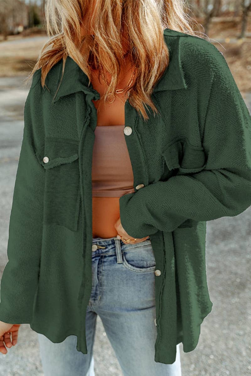 CWOCO1045_LONG SLEEVE JACKET WITH PLUSH POCKET BUTTONS