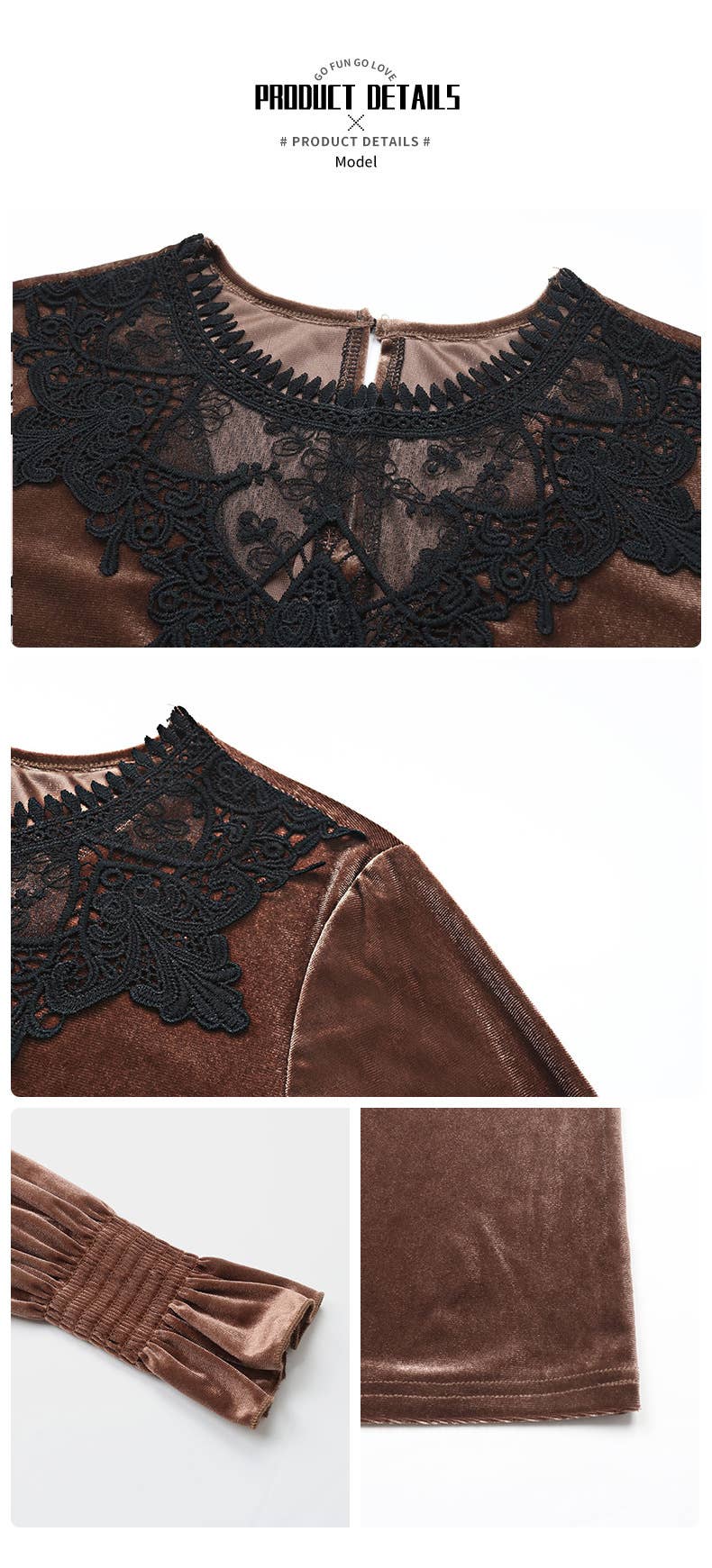 TEMPERAMENT VELVET T-SHIRT LACE PATCHWORK TOP