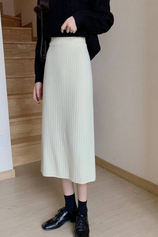 CWBLS0299_SLIT HIP-HUGGING HIGH-WAISTED KNITTED SKIRT