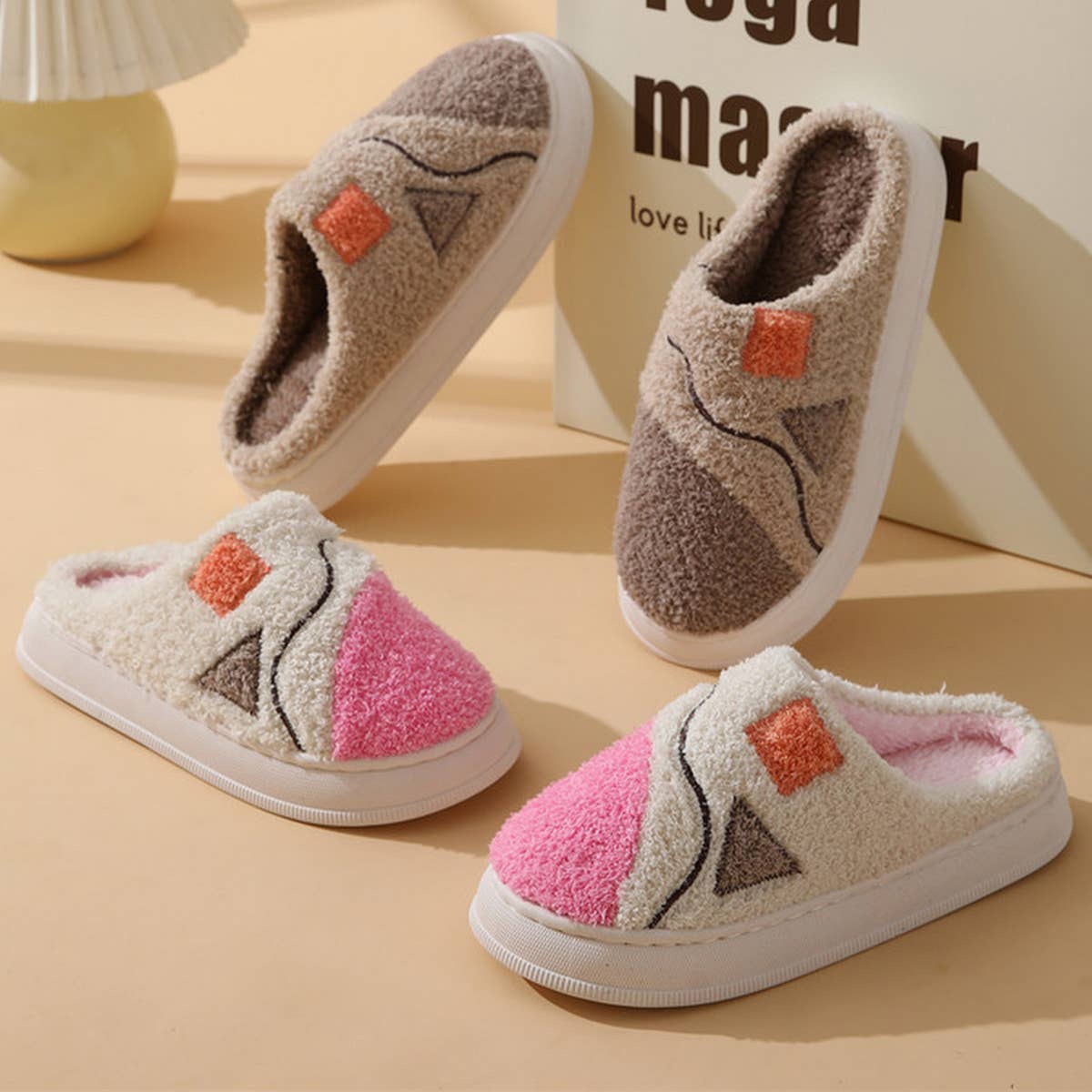 LEISURE NON-SLIP SPLICING COTTON SLIPPERS