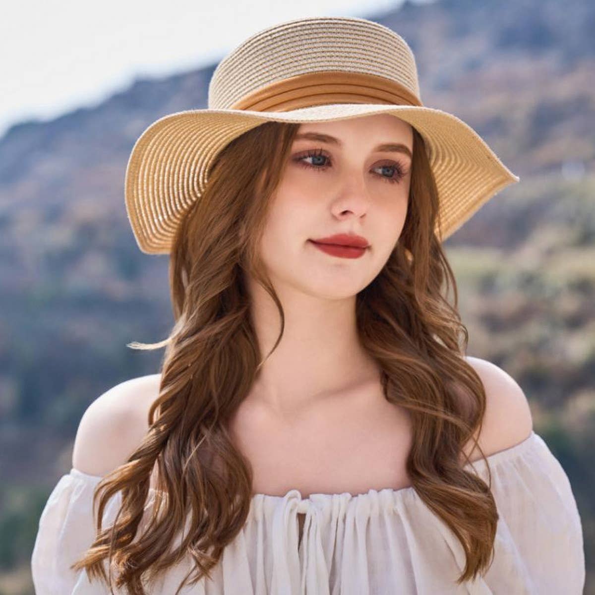 OUTDOOR SUNSHADE FLAT TOP HAT STRAW HAT_CWAH1338