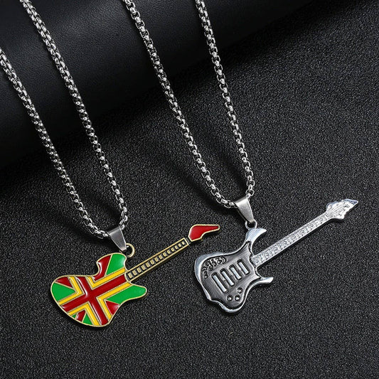 GUITAR PENDANT LONG STAINLESS STEEL NECKLACE