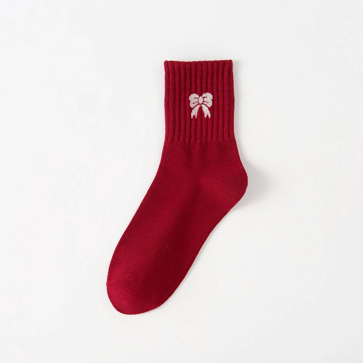 Red Bow Cotton Crew Socks for Women, Striped_CWMS1371