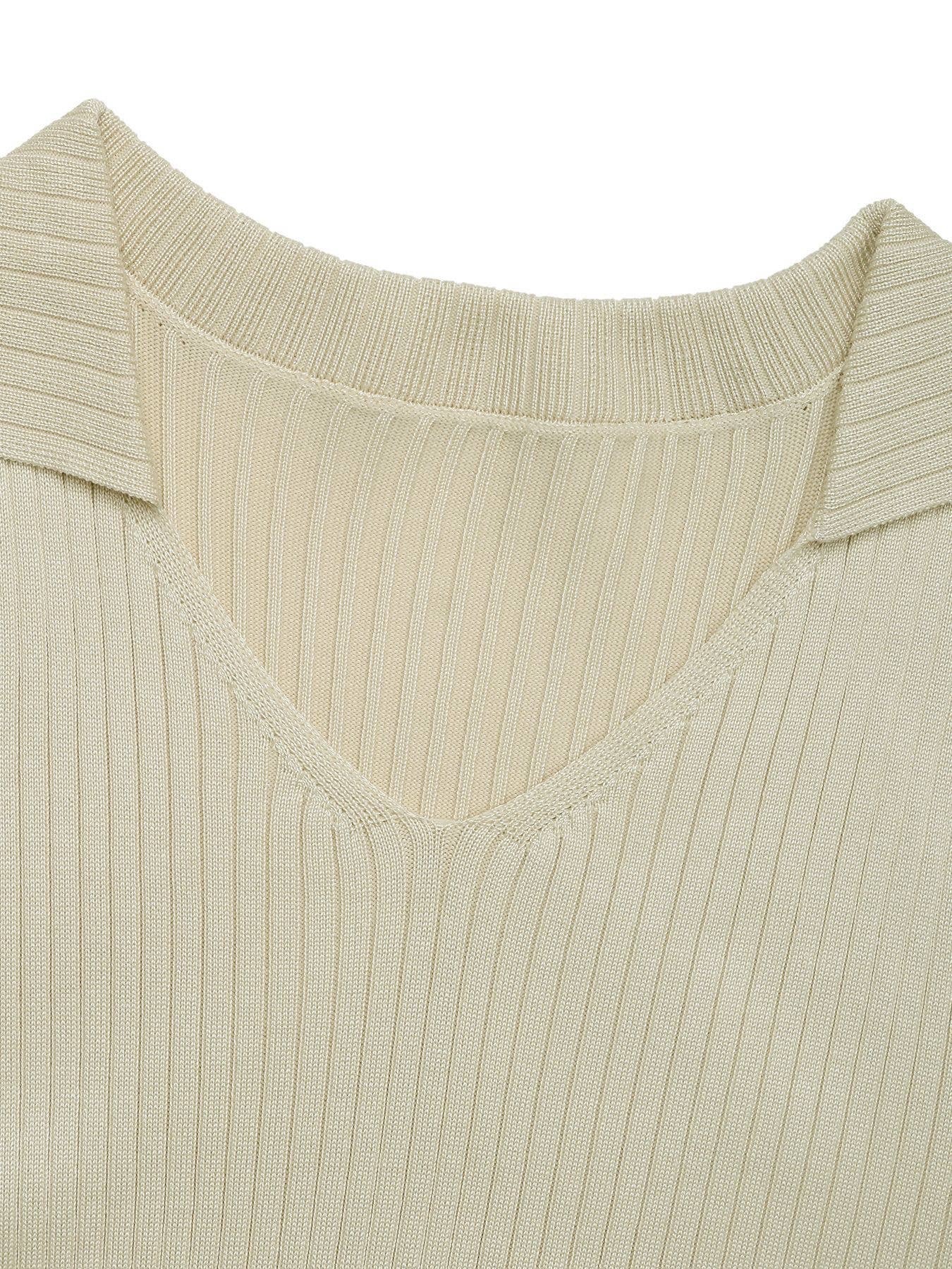 V-neck tie solid color elegant knitted dress