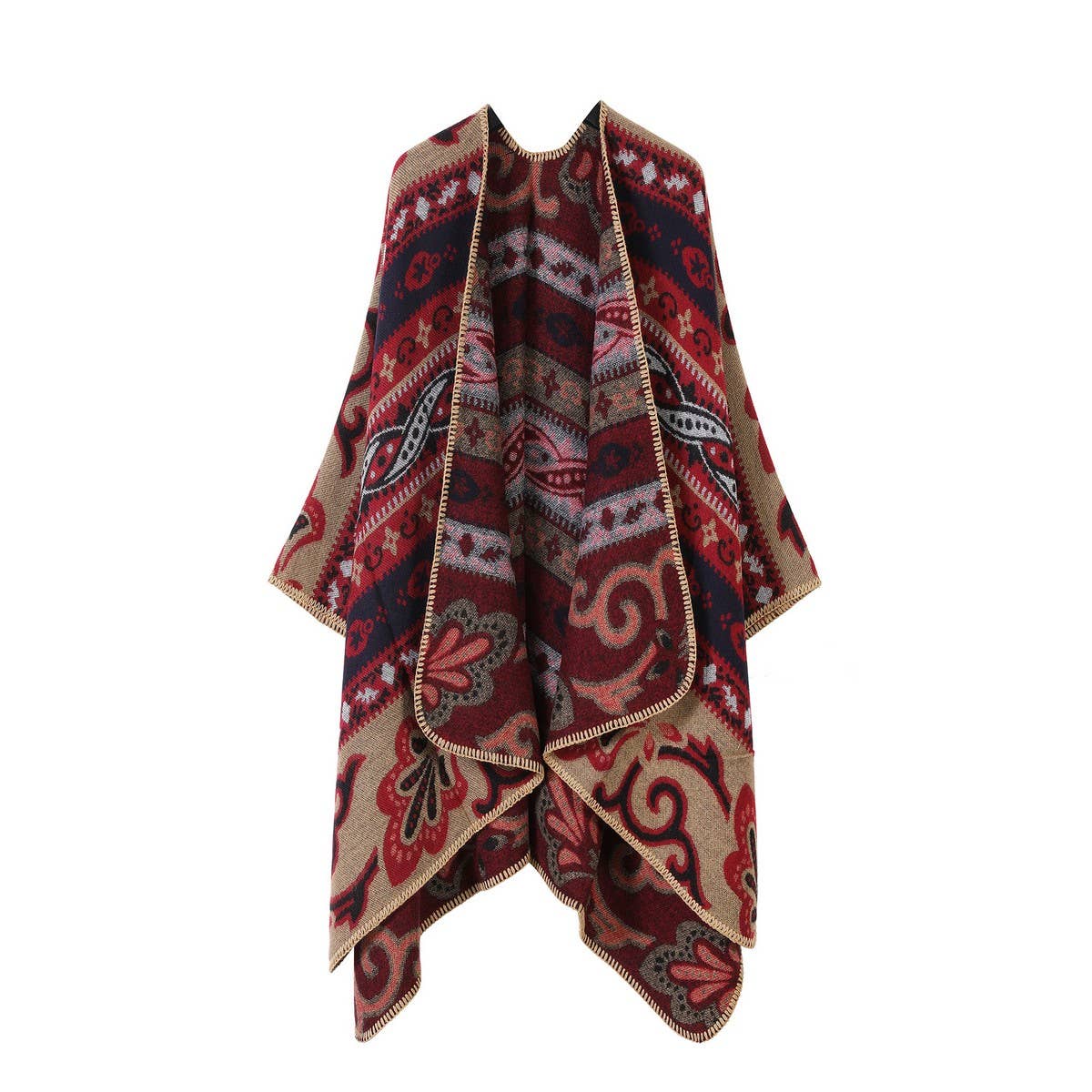SHAWL FAUX CASHMERE JACQUARD SLIT CAPE SCARF