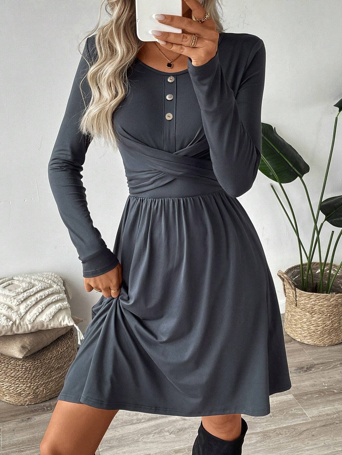 SIMPLE FASHION HIGH-WAISTED MID-LENGTH DRESS