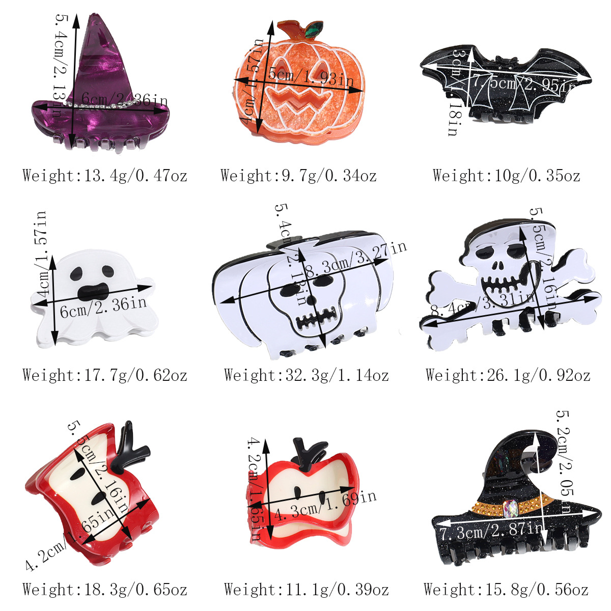 Halloween Acetate Hair Claw ? Witch & Bat Design