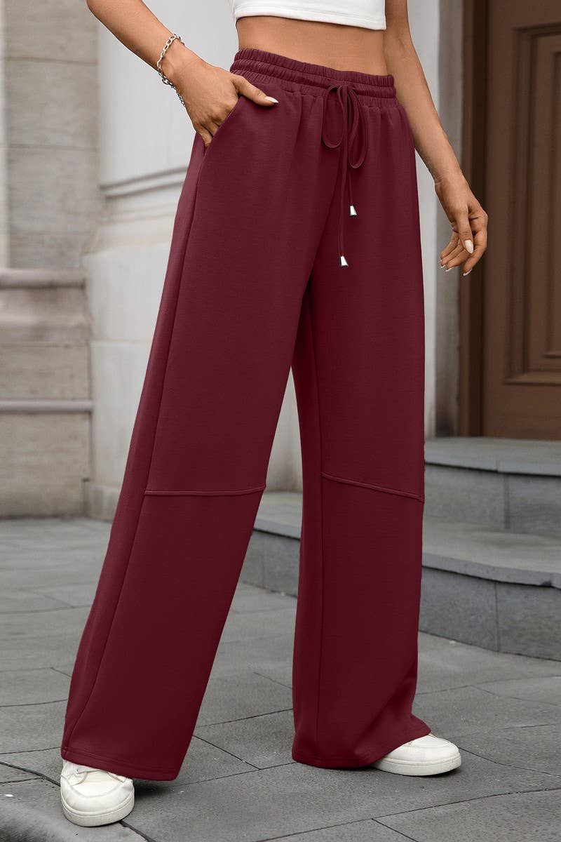 CWBLP01088_SOLID COLOR LOOSE DRAWSTRING CASUAL PANTS