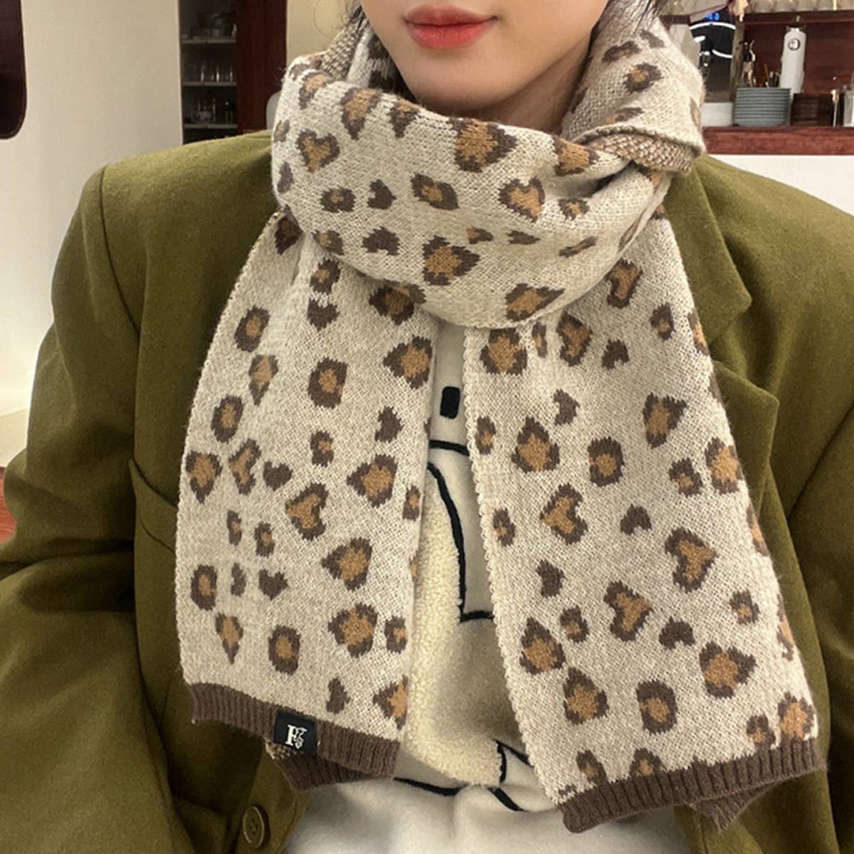 Beige Leopard Faux Cashmere Scarf for Fall/Winter_CWASC1258