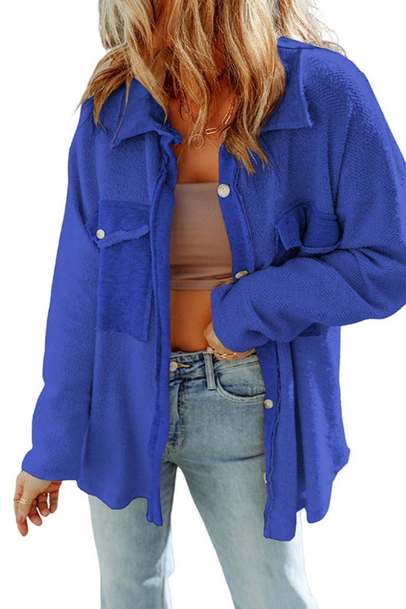 CWOCO1045_LONG SLEEVE JACKET WITH PLUSH POCKET BUTTONS