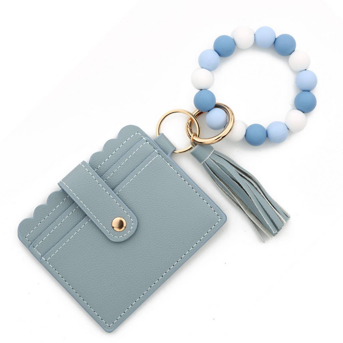 Solid Color PU Wallet with Bead Bracelet&Keychain_CWAB4959