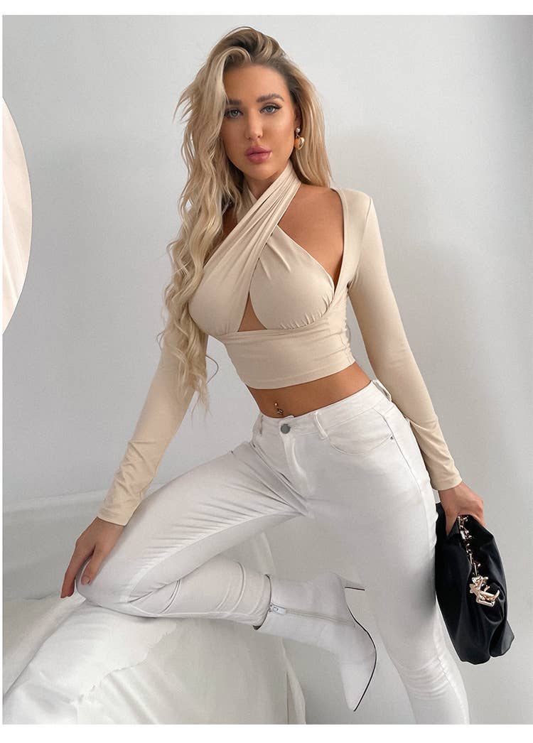 Sexy cross neck cutout blouse