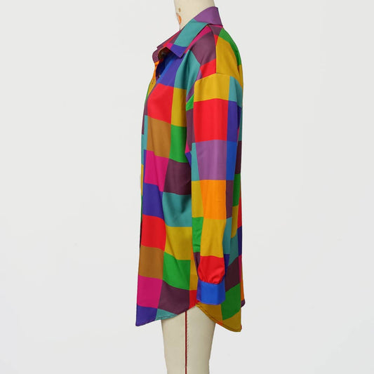 Loose casual plaid long-sleeved shirt dress