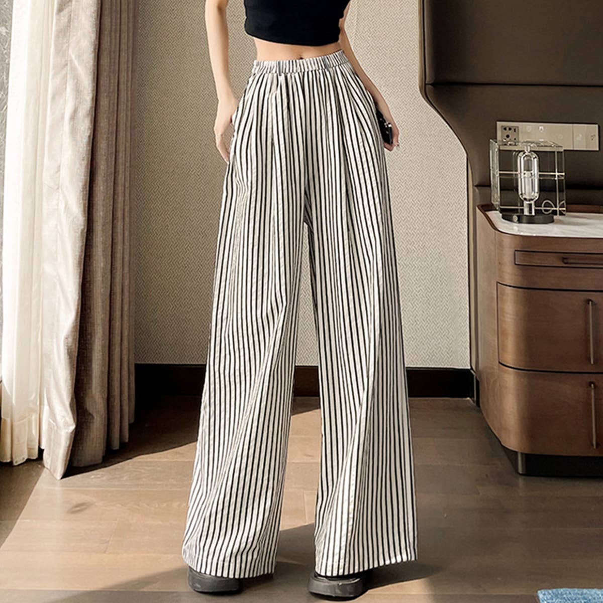 Loose casual print stripe with wide legs