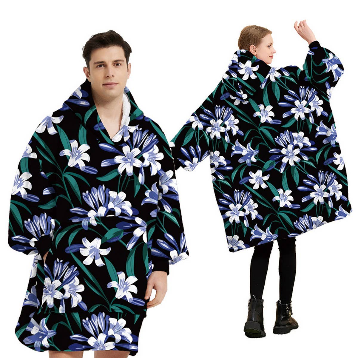 Wearable Flannel Sleeve Blanket with Big Pocket